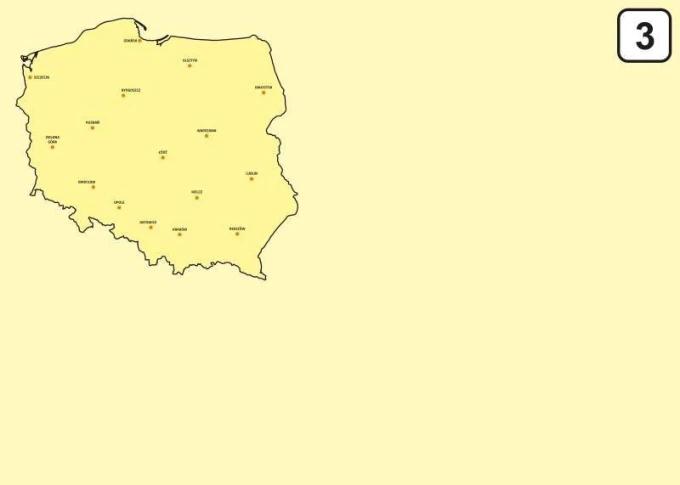 Magnetic dry-erase board of Poland map 241 - Graphic design with city names on a yellow background.