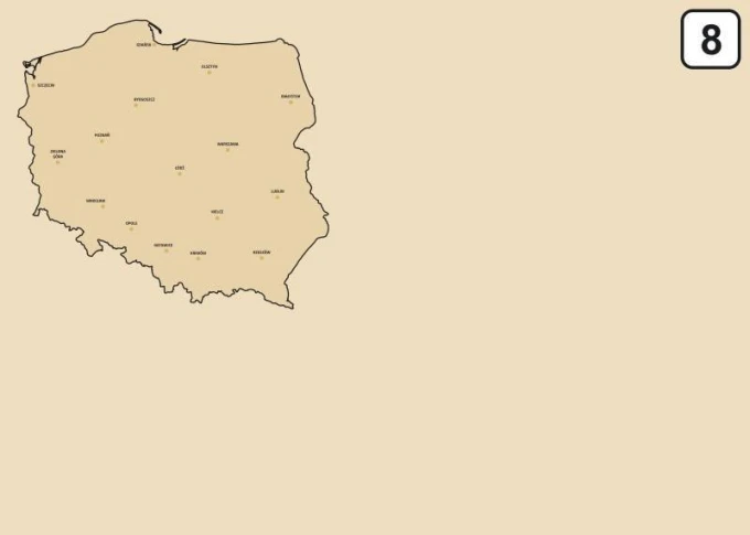 Magnetic whiteboard map of Poland 241 - Graphic design. Map of Poland with city names on a light background.