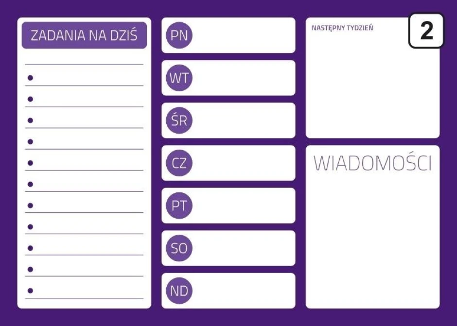 Magnetic dry-erase planner board 242 - Rectangular design with sections for days of the week and tasks.