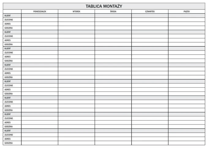 Dry-erase mounting board 086 - Graphic design. Simple grid with rows and columns for planning.