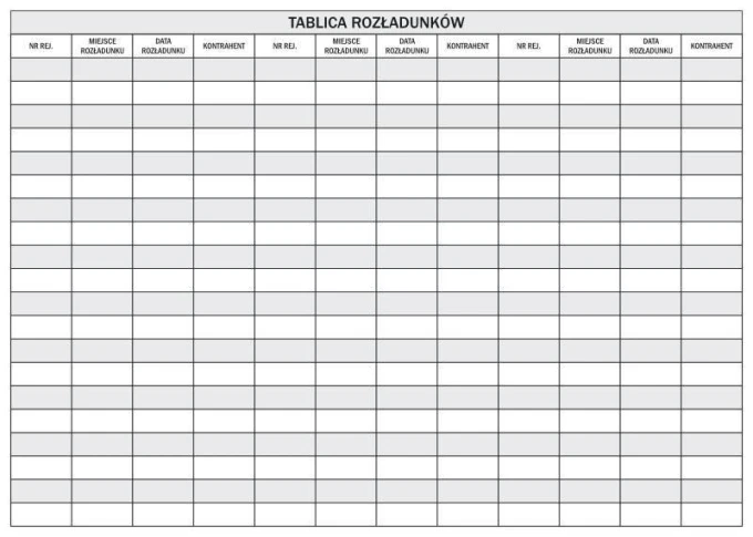 Dry-erase unloading board 085 - Graphic design. Simple grid with columns and rows, includes fields for input.