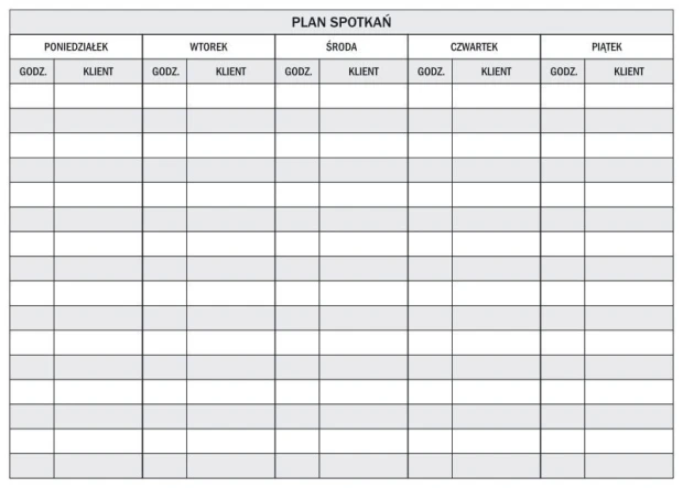 Magnetic whiteboard for lean meeting planning 087 - Graphic design with a simple grid for days and hours.