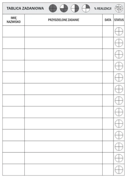 Magnetic whiteboard for task assignment with a simple grid for names and tasks. Model 089 - graphic design.