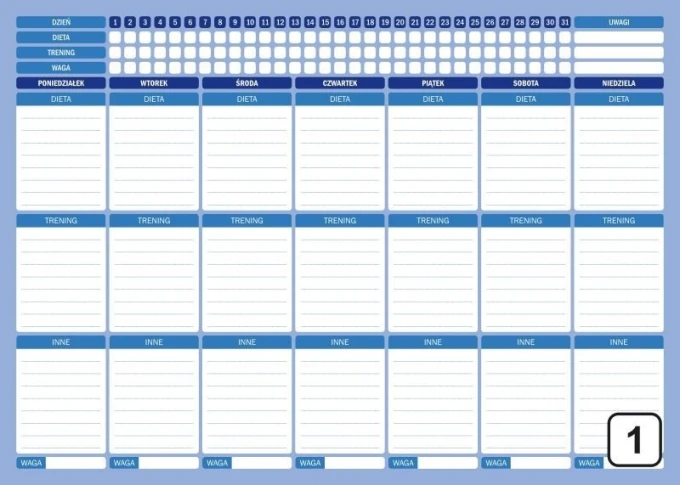 Magnetic fitness dry-erase board 258 - Graphic design. Rectangular board divided by days of the week.