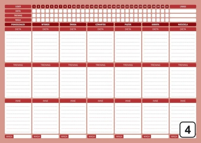 Magnetic dry-erase fitness planner board 258 - Simple grid for days, diets, and workouts.