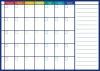 Weekly dry-erase planner board 261 - Graphic design with a simple grid, colorful day headers, and blank fields.