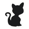 Chalk sticker of a black cat - Graphic design featuring a cat silhouette with prominent ears and a curled tail.