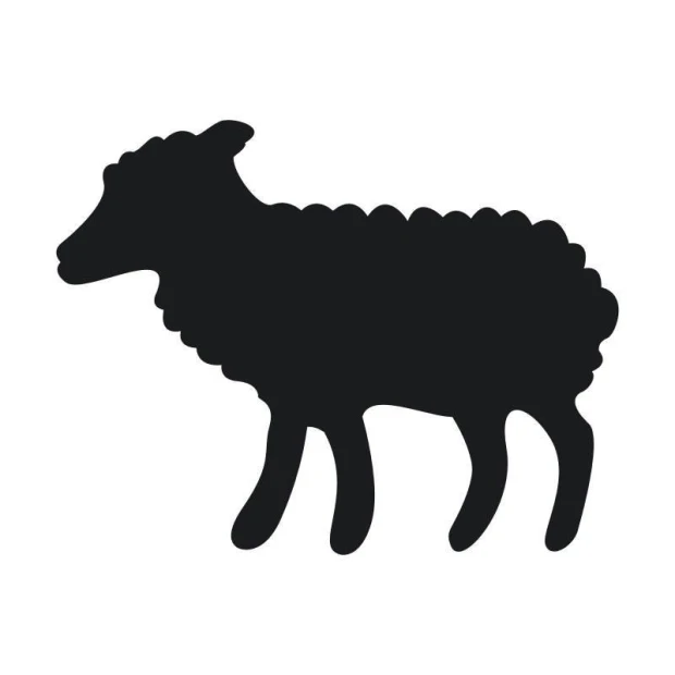 Chalk sticker for kids featuring a black sheep with wavy fur, standing on four legs.