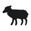 Chalk sticker for kids featuring a black sheep with wavy fur, standing on four legs.