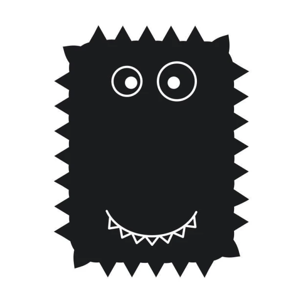 Chalk sticker for kids, featuring a black creature with round eyes and a smile.