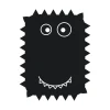 Chalk sticker for kids, featuring a black creature with round eyes and a smile.