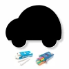 Chalkboard for kids in car shape with colorful chalks included.
