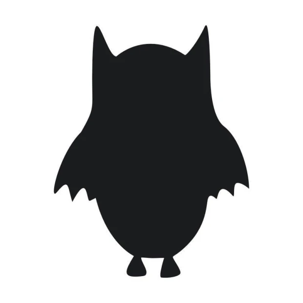Chalkboard sticker for kids, owl design. Dark-colored owl with large ears and wings.