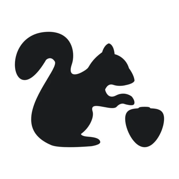 Chalk sticker for kids featuring a dark-colored squirrel holding a nut.