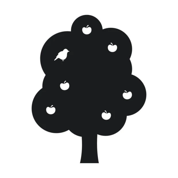 Chalk sticker tree 244 - Graphic design featuring a tree with apples and a bird.