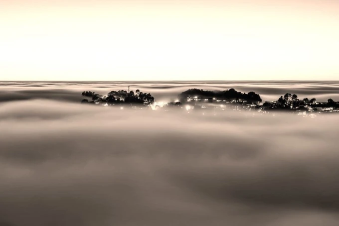 Wall mural of fog rising over a city FP 1517 - Graphic design. Gray and white fogs with subtle outlines.