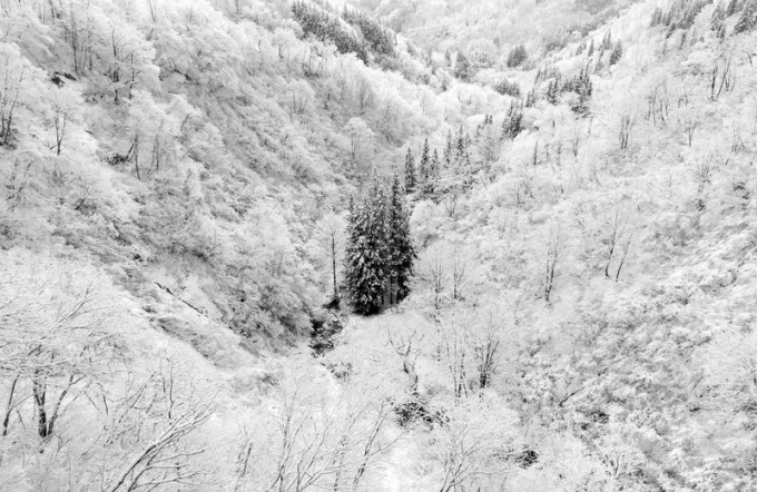 White valley wall mural FP 1777 - Graphic design featuring shades of white and gray depicting a valley.