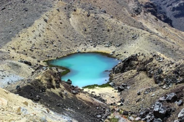 Tongariro National Park wall mural FP 1795 - Graphic design featuring a lake surrounded by rocks in various shades.