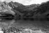Mirror lake wall mural FP 1863 - Graphic design. Black and white mountain scene with a lake.