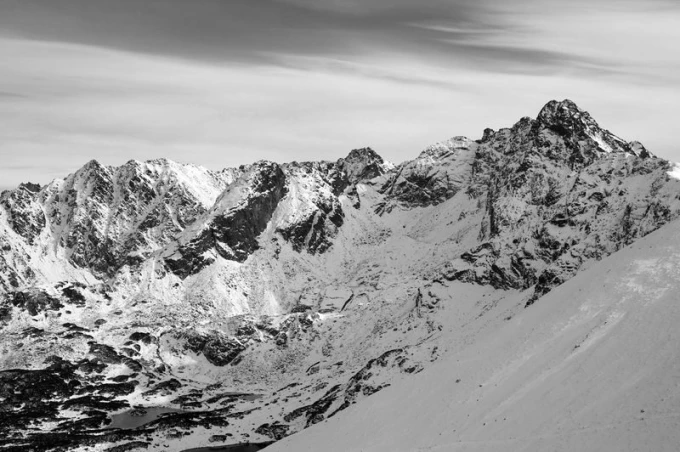 Wall mural featuring stunning mountain peaks FP 1960 - Graphic design. Black and white art with sharp shapes.