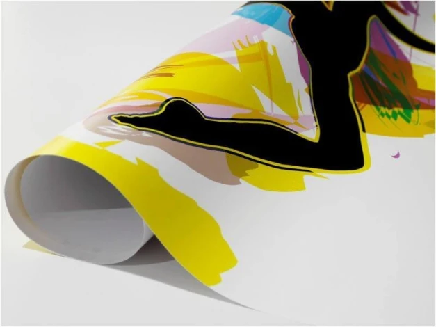 Wallpaper sample - Graphic pattern featuring a dynamic silhouette against a backdrop of colorful splashes.