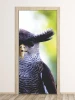 Black owl door wallpaper FP 2837 D - Graphic design featuring a detailed owl with a yellow beak on a blurred background.