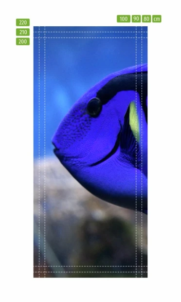 Blue fish door mural FP 2735 D - Graphic design featuring a blue fish with yellow accents.