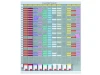 Large annual T-Card planner (12 columns x 54 rows) - Graphic design with rectangular panels in various colors and windows.