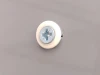 Gypsum board mounting system - Graphic design. Round element with white cover and blue screw.