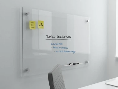 Clear glass board 120x240cm - Office setup with light-colored walls and minimalist furniture.