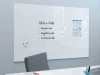 Magnetic white glass board 120x90cm - Office setup with light walls and modern furniture in shades.