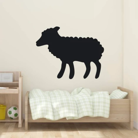 Chalkboard sticker for kids featuring a sheep - Ideal for bright children\'s rooms with natural furniture.