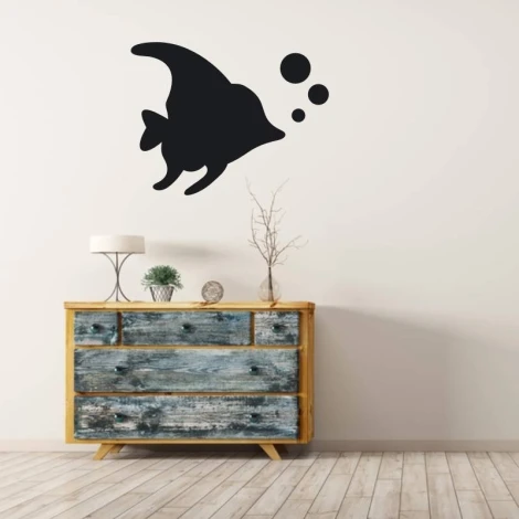 Chalk sticker for kids, fish design - Room decor with light-colored walls and Scandinavian-style furniture.