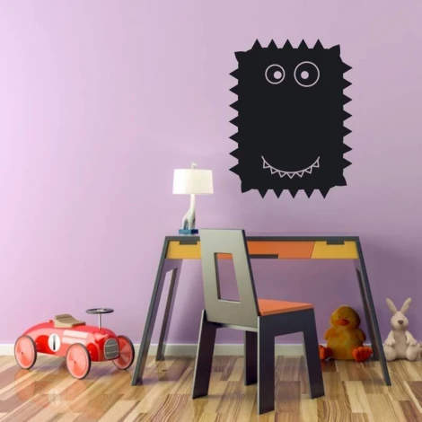Chalk sticker for kids, monster design - Decorates a child\'s room with purple walls and light furniture.