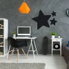 Chalk sticker set for kids, star design - Office decor with gray walls, light furniture, and an orange lantern.