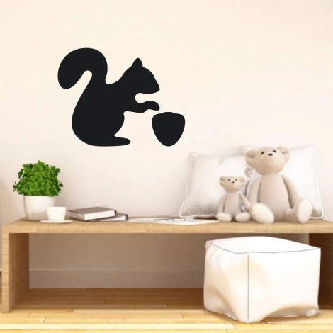 Chalkboard sticker for kids featuring a squirrel, perfect for a bright children\'s room with natural furniture.