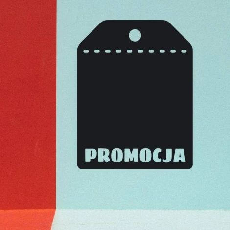 Chalkboard sticker for promotions 241 - Graphic design. Black background with the word PROMOTION and a cutout at the top.