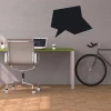 Chalk sticker for office decor - gray walls, wooden floor, green table.