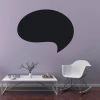 Chalkboard sticker for the office, featuring a speech bubble design in a modern purple room with minimalist furniture.