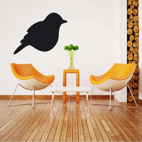 Chalk sticker bird 229 - Modern living room decor with light walls, wooden floor, and furniture.