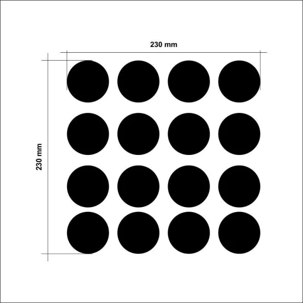 Chalkboard labels for jars, set of 16 - Graphic design with sixty-four black circles arranged.