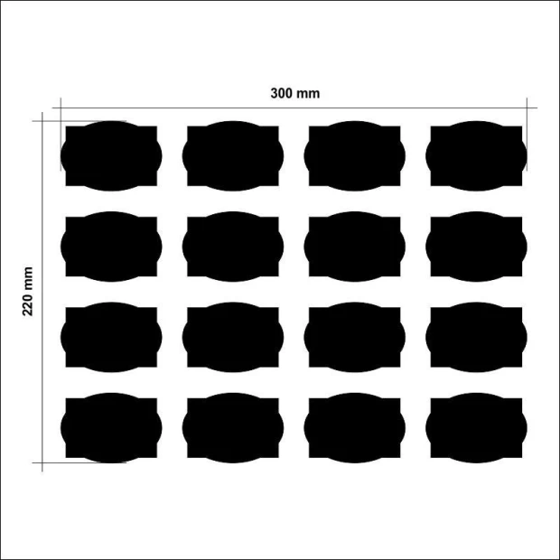 Chalk labels for jars Orient 004 - set of 16 - rectangular shapes in black color.