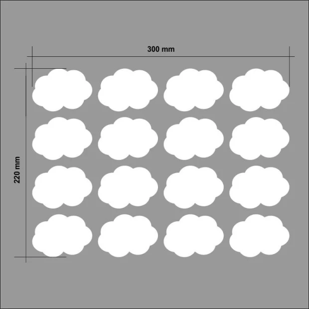 Dry-erase labels for jars, cloud design 001 - set of 16 pieces - cloud-shaped stickers in color.