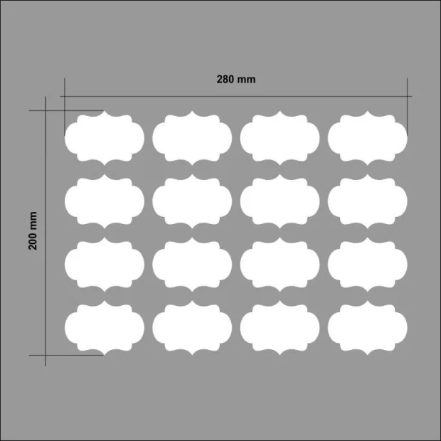 Vintage dry-erase labels for jars 006 - set of 16 - oval shape with wavy design.