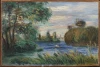 River Landscape reproduction by Renoir, 1887 - Styled in a living room with light walls and wooden furniture.