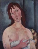 Reproduction of Junge Frau by Amedeo Modigliani. Woman with long hair in soft shades of pink.