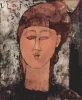 Reproduction of L\'enfant gras by Amedeo Modigliani - Graphic design featuring a stylized woman\'s face with closed eyes.