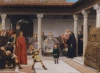Reproduction of "Education of Children" by Lawrence Alma-Tadema, set in an ancient building interior. Walls.