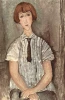 Reproduction of Madchen mit Bluse by Amedeo Modigliani. Female figure in a white blouse with a dark tie.