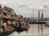 Reproduction of "Sand Workers" by Aleksander Gierymski. The image depicts people loading boats.
